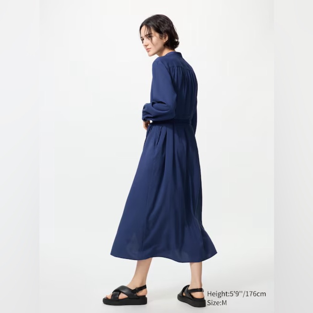 Uniqlo Navy Long-Sleeve Midi Dress